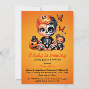 A Baby is Brewing, Orange Halloween Baby Shower Kaart
