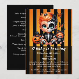 A Baby is Brewing, Orange Halloween Baby Shower Kaart