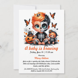 A Baby is Brewing, Orange Halloween Baby Shower Kaart