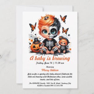 A Baby is Brewing, Orange Halloween Baby Shower Kaart