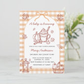 A Baby is Brewing Pumpkin Spice Bow Baby Shower Kaart (Staand voorkant)