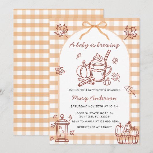 A Baby is Brewing Pumpkin Spice Bow Baby Shower Kaart (Voorkant / Achterkant)