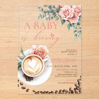 A Baby is Brewing Romantic Coffee Baby Shower Acryl Uitnodigingen