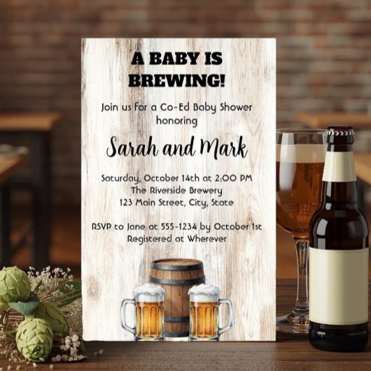 A Baby is Brewing Rustic Co-Ed Baby Shower Kaart
