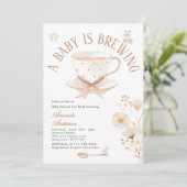 A Baby Is Brewing Tea Party Bow Baby Shower Pastel Kaart (Staand voorkant)