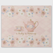 A baby is brewing Tea Party Pink Plaid Baby Shower Cadeaupapier (Vlak)