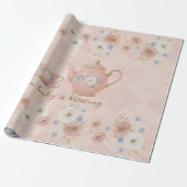 A baby is brewing Tea Party Pink Plaid Baby Shower Cadeaupapier (Uitgerold)