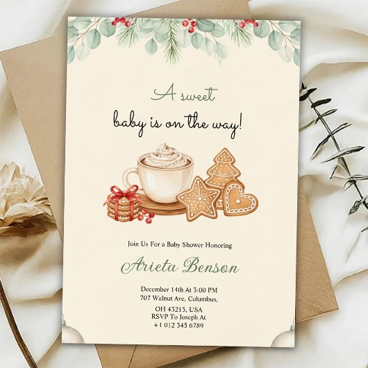 A baby shower invitation with delicate floral kaart
