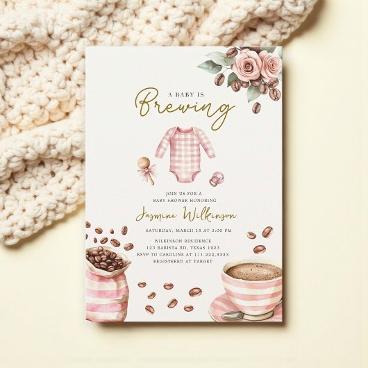 a babys brewing pink baby shower kaart