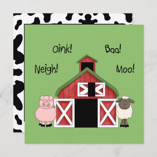 A Barnyard Birthday - Boerderij-thema Uitnodiging (Voorkant / Achterkant)