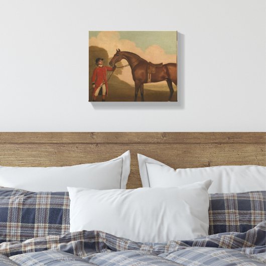 "A Bay Horse with Groom" van George Stubbs Canvas Afdruk (Insitu (Slaapkamer))