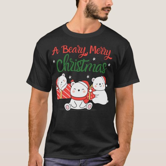A Beary Merry Christmas - Cute Sleeping Polar Bear T-shirt (Voorkant)