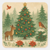 A beautiful Christmas tree in nature Vierkante Sticker (Voorkant)
