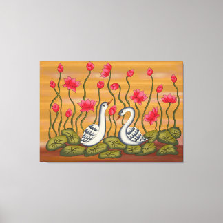 A beautiful coupal swan with lotus flower..... canvas afdruk