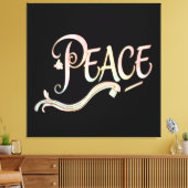 A beautiful, flowing script of the word "Peace" fe Canvas Afdruk (Insitu (Woonkamer))