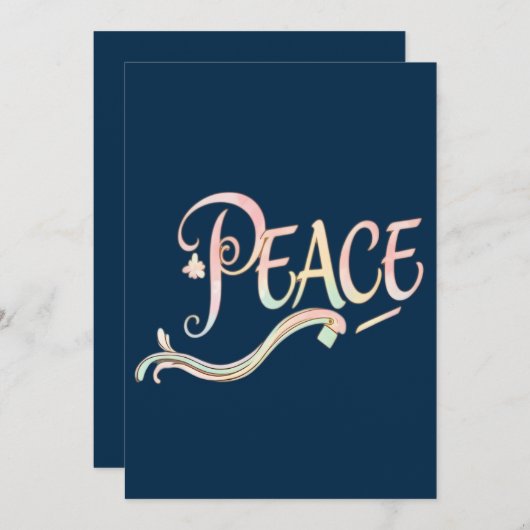 A beautiful, flowing script of the word "Peace" fe Kaart (Voorkant / Achterkant)
