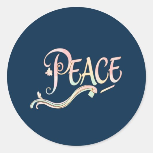 A beautiful, flowing script of the word "Peace" fe Ronde Sticker (Voorkant)