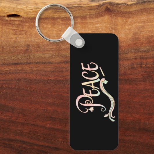 A beautiful, flowing script of the word "Peace" fe Sleutelhanger (Voorkant)