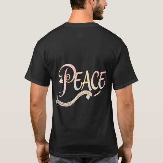 A beautiful, flowing script of the word "Peace" fe T-shirt (Achterkant)
