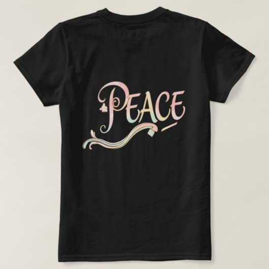 A beautiful, flowing script of the word "Peace" fe T-shirt (Design achterkant)