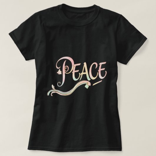 A beautiful, flowing script of the word "Peace" fe T-shirt (Design voorkant)