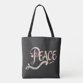 A beautiful, flowing script of the word "Peace" fe Tote Bag (Achterkant)
