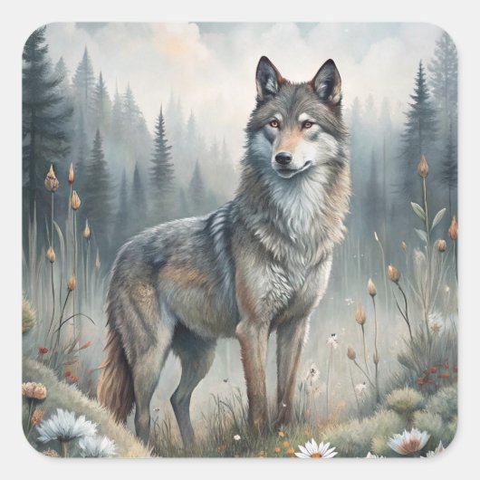 A Beautiful Forest Wolf Vierkante Sticker (Voorkant)