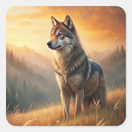 A Beautiful Forest Wolf Vierkante Sticker (Voorkant)