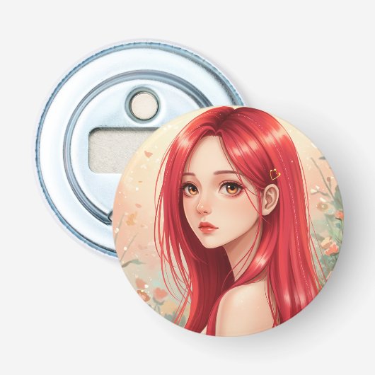 A beautiful girl exuding grace in nature button flesopener (Voorkant)