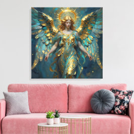 A Beautiful Gold and Turquoise Angel  Canvas Afdruk