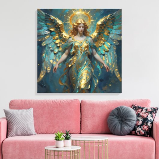 A Beautiful Gold and Turquoise Angel  Canvas Afdruk (Insitu (Woonkamer))