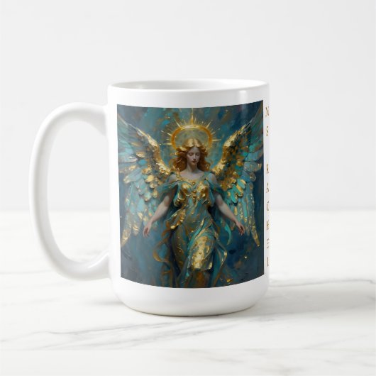 A Beautiful Gold and Turquoise Angel Personalized Koffiemok (Links)