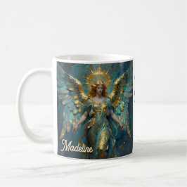 A Beautiful Gold and Turquoise Angel Personalized Koffiemok