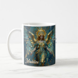 A Beautiful Gold and Turquoise Angel Personalized Koffiemok