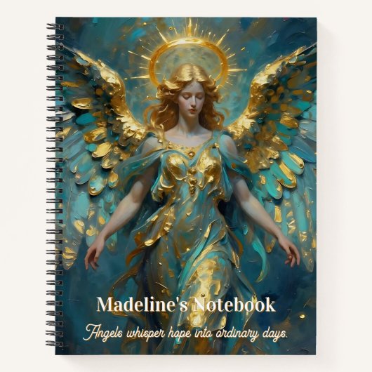 A Beautiful Gold and Turquoise Angel Personalized Notitieboek (Voorkant)