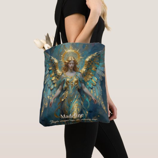 A Beautiful Gold and Turquoise Angel Personalized Tote Bag (Dichtbij)