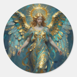 A Beautiful Gold and Turquoise Angel Ronde Sticker