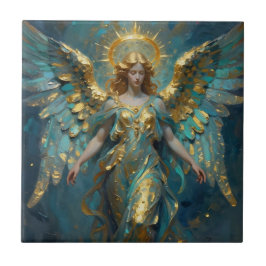 A Beautiful Gold and Turquoise Angel  Tegeltje