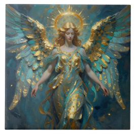 A Beautiful Gold and Turquoise Angel  Tegeltje