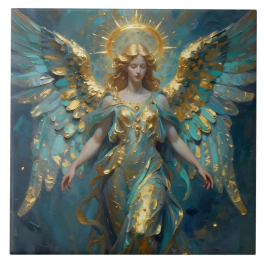 A Beautiful Gold and Turquoise Angel Tegeltje (Voorkant)