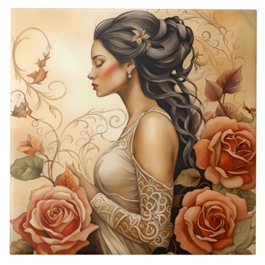 A Beautiful Lady Bathroom Border Tegeltje (Voorkant)