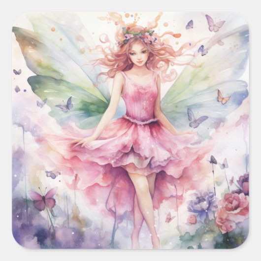 A Beautiful Spring Fairy Vierkante Sticker (Voorkant)