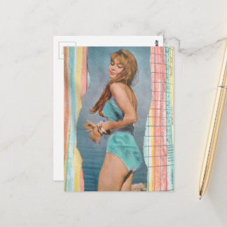 A Beautiful Woman in 1957 on the beach collage Briefkaart