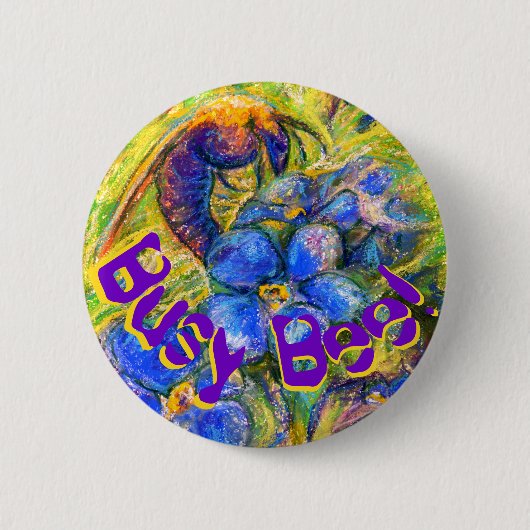 A Bee & Vergeet-me-niet Bloemen & jouw tekst Ronde Button 5,7 Cm (Voorkant)