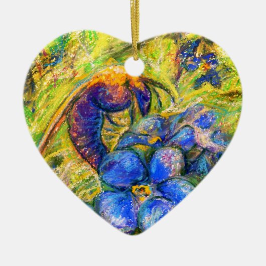 A Bee & Vergeet-me-niet Flowers Heart Keramisch Ornament (Voorkant)