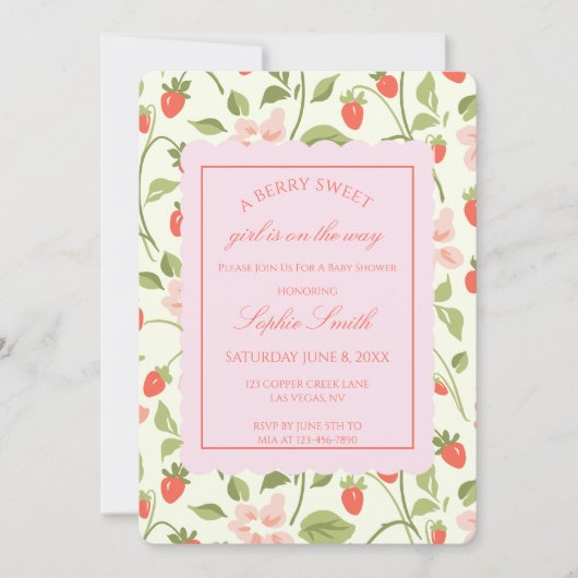 A berry sweet girl is on the way strawberry kaart (Voorkant)