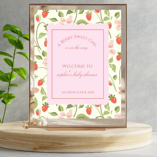 A berry sweet girl is on the way welcome sign poster