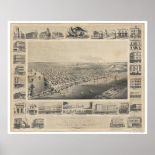 A Birds-Eye Uitzicht Sacramento, 1857 Poster