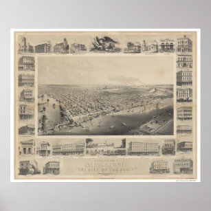 A Birds-Eye Uitzicht Sacramento, 1857 Poster
