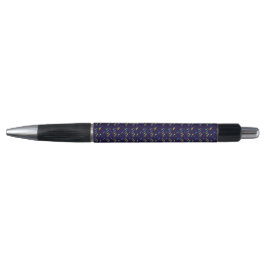 A black and silver pen with a decorative purple 